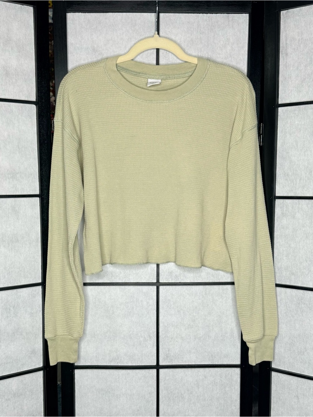Tna Aritzia Waffle Knit Cropped Thermal Long Sleeve Green Women’s 2XS